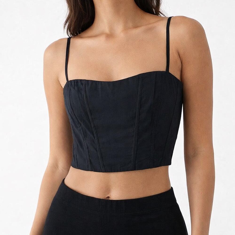 Jason Wu Bustier Corset Top Black Cotton Crop Spaghetti Strap Structured Size L